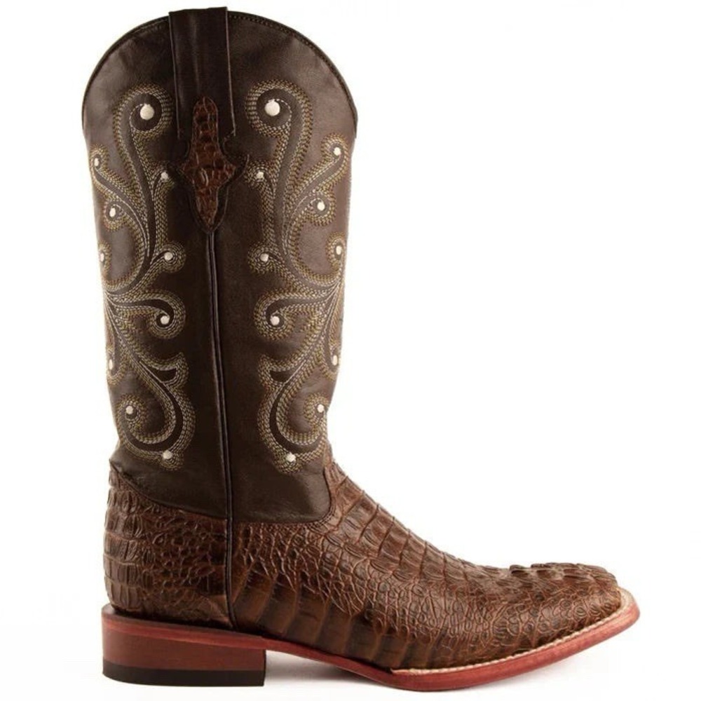 Ferrini Stampede Mens 8.5 Caiman Square Toe Cowboy Boot Sport Rust Brown Leather - Picture 5 of 6